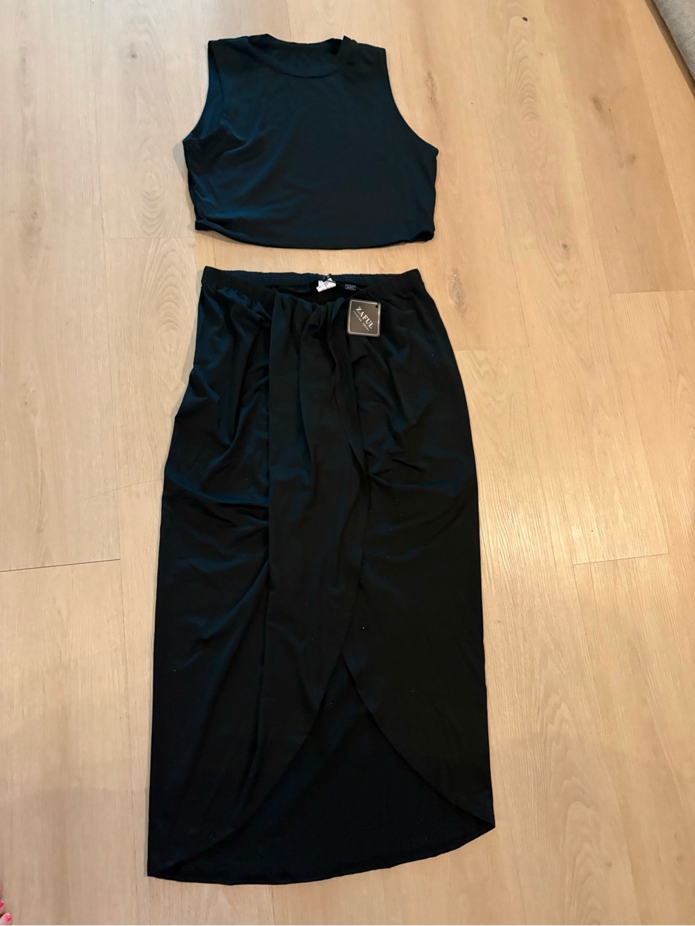 Zaful Black Maxi Wrap Skirt and halter top